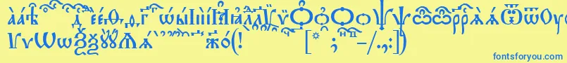 TriodionKucs-Schriftart – Blaue Schriften auf gelbem Hintergrund
