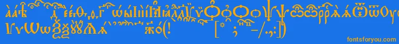 TriodionKucs-Schriftart – Orangefarbene Schriften auf blauem Hintergrund