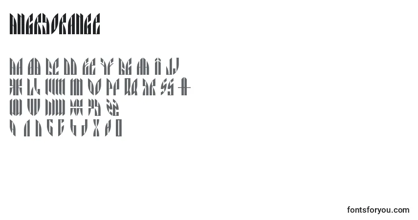 Czcionka Angryorange – alfabet, cyfry, specjalne znaki