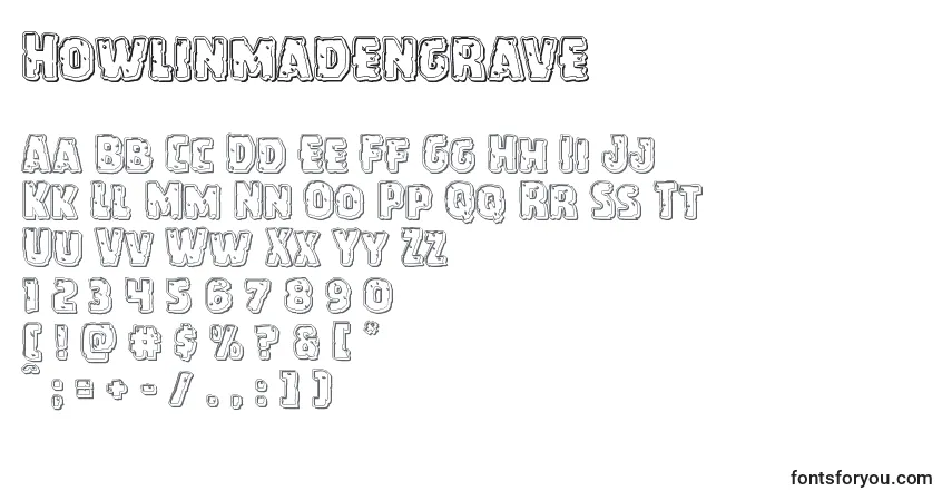 Howlinmadengrave-fontti – aakkoset, numerot, erikoismerkit