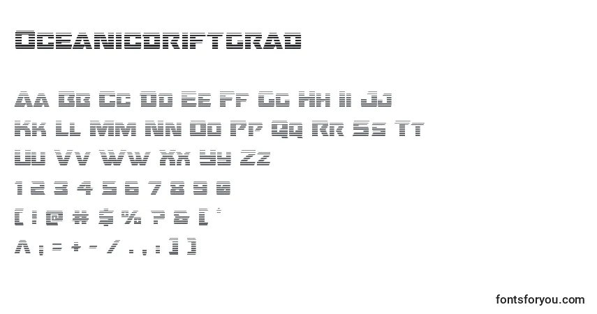 Schriftart Oceanicdriftgrad – Alphabet, Zahlen, spezielle Symbole