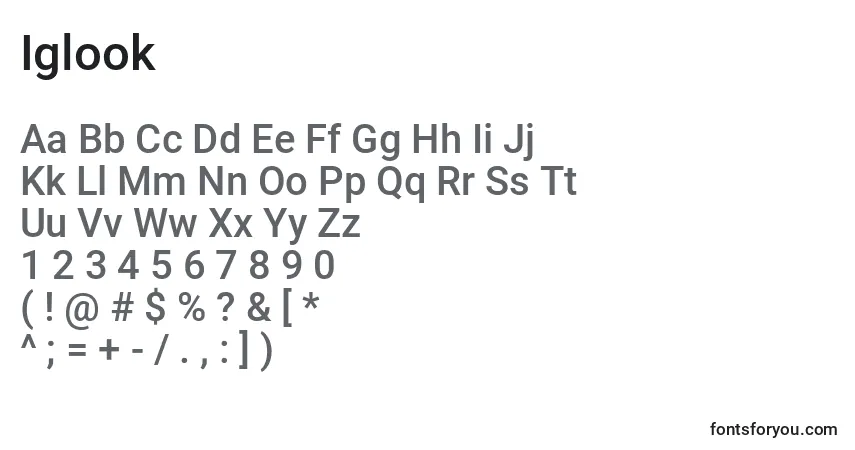 Czcionka Iglook – alfabet, cyfry, specjalne znaki
