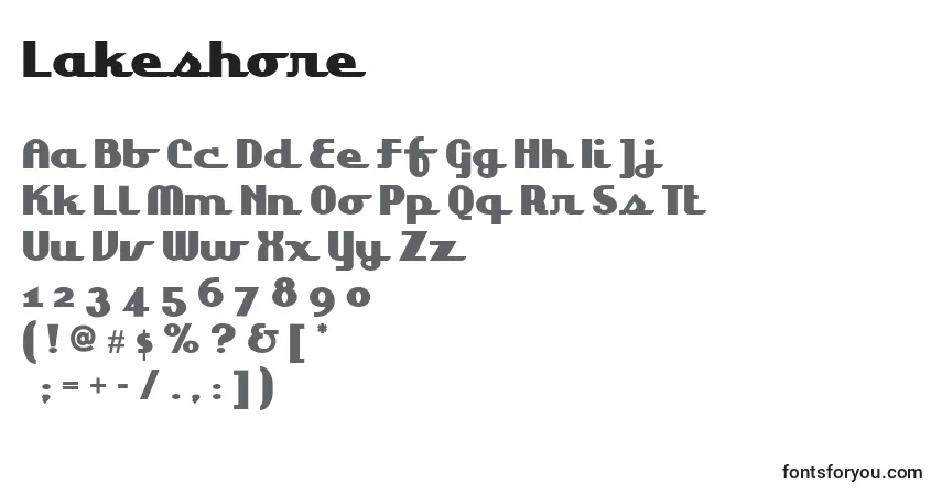 Lakeshore-fontti – aakkoset, numerot, erikoismerkit
