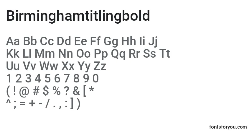 A fonte Birminghamtitlingbold – alfabeto, números, caracteres especiais