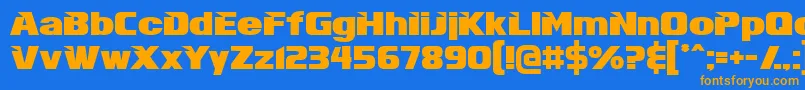 フォントInfiniteJusticeStraight – オレンジ色の文字が青い背景にあります。