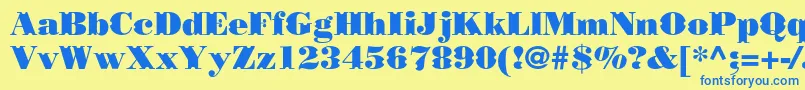 フォントBorjomidecorcc – 青い文字が黄色の背景にあります。