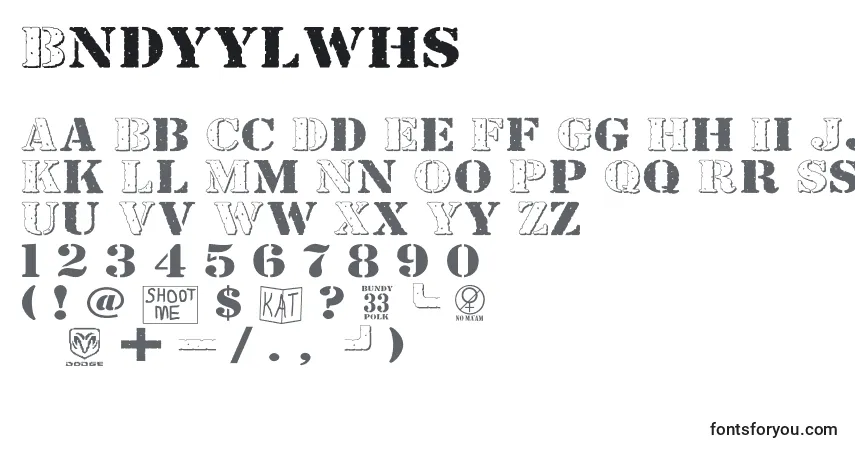 A fonte Bndyylwhs – alfabeto, números, caracteres especiais