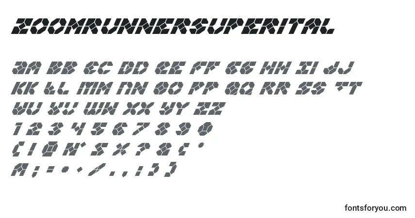 Zoomrunnersuperital-fontti – aakkoset, numerot, erikoismerkit