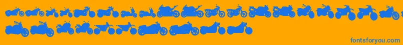 MotosTfb-Schriftart – Blaue Schriften auf orangefarbenem Hintergrund