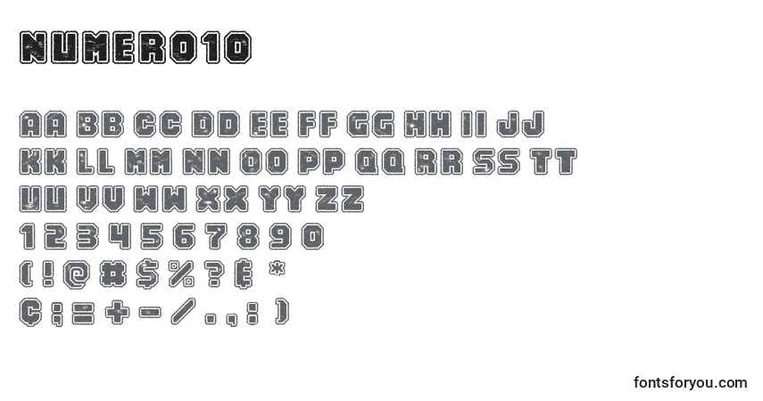 Czcionka Numero10 – alfabet, cyfry, specjalne znaki