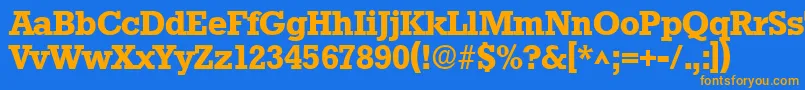 フォントStamfordSfBold – オレンジ色の文字が青い背景にあります。