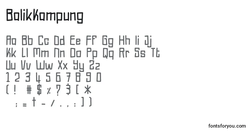 BalikKampungフォント–アルファベット、数字、特殊文字