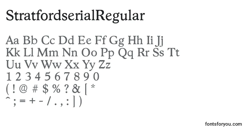 A fonte StratfordserialRegular – alfabeto, números, caracteres especiais