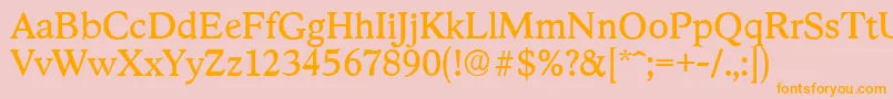 フォントStratfordserialRegular – オレンジの文字がピンクの背景にあります。