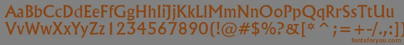 フォントFlareserif821Bt – 茶色の文字が灰色の背景にあります。