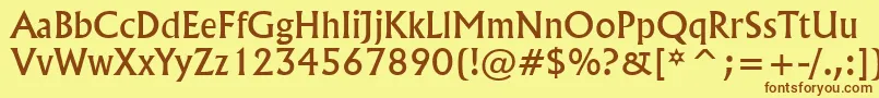 フォントFlareserif821Bt – 茶色の文字が黄色の背景にあります。