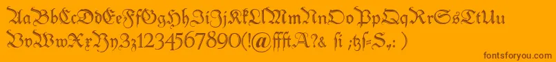 Peterschlemihl-Schriftart – Braune Schriften auf orangefarbenem Hintergrund