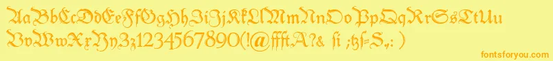 Peterschlemihl-Schriftart – Orangefarbene Schriften auf gelbem Hintergrund