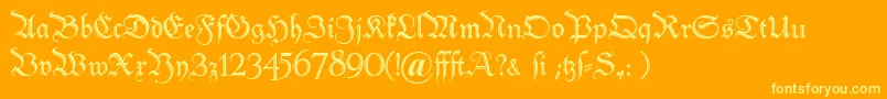 Peterschlemihl-Schriftart – Gelbe Schriften auf orangefarbenem Hintergrund