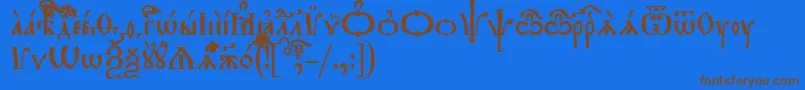 フォントTriodionUcs – 茶色の文字が青い背景にあります。