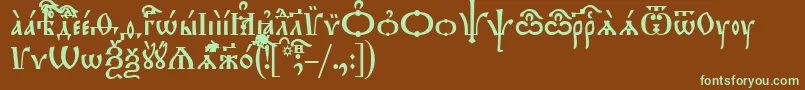 フォントTriodionUcs – 緑色の文字が茶色の背景にあります。