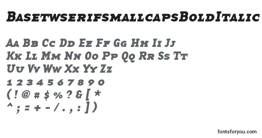 A fonte BasetwserifsmallcapsBoldItalic – alfabeto, números, caracteres especiais