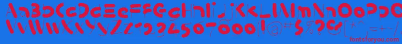 KleinsSausages-Schriftart – Rote Schriften auf blauem Hintergrund