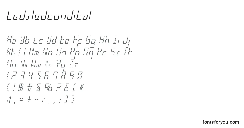 Schriftart Ledsledcondital – Alphabet, Zahlen, spezielle Symbole