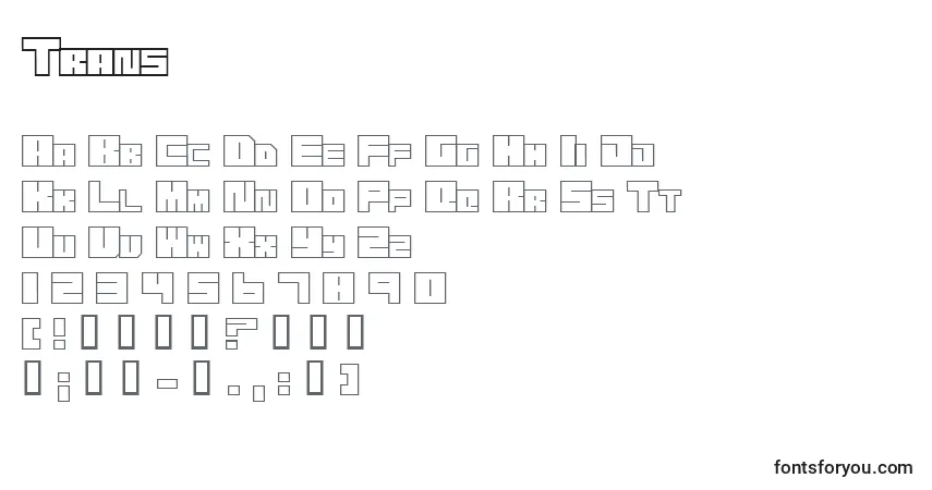 Czcionka Trans – alfabet, cyfry, specjalne znaki