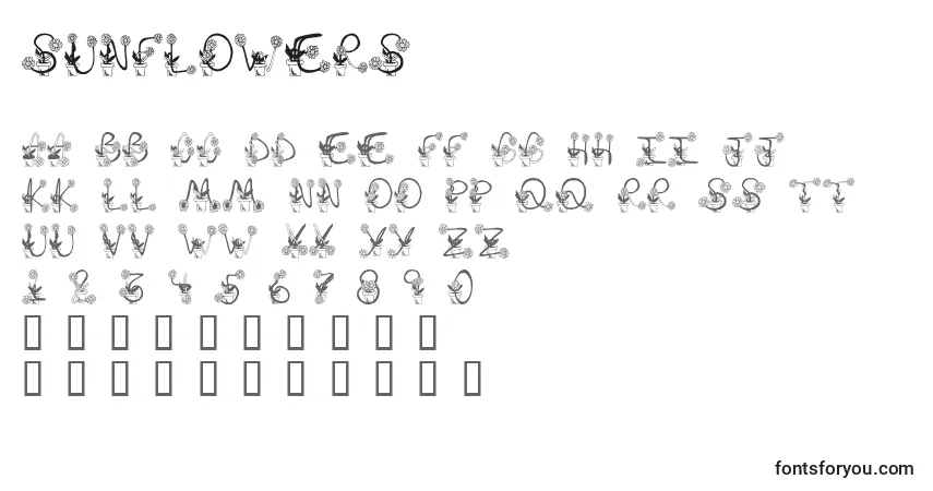 Czcionka Sunflowers – alfabet, cyfry, specjalne znaki