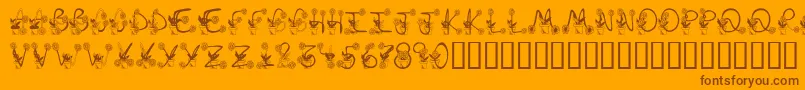 Weitere Informationen zur Sunflowers-Schriftart Sunflowers-Schriftart – Braune Schriften auf orangefarbenem Hintergrund