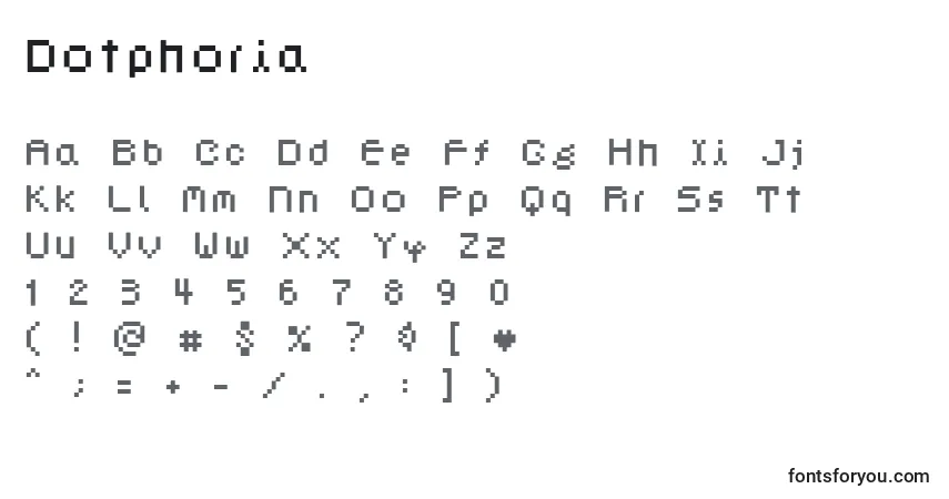 Czcionka Dotphoria – alfabet, cyfry, specjalne znaki