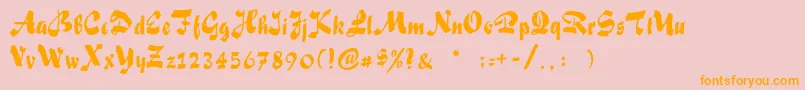 フォントSakiscript – オレンジの文字がピンクの背景にあります。