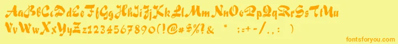 フォントSakiscript – オレンジの文字が黄色の背景にあります。