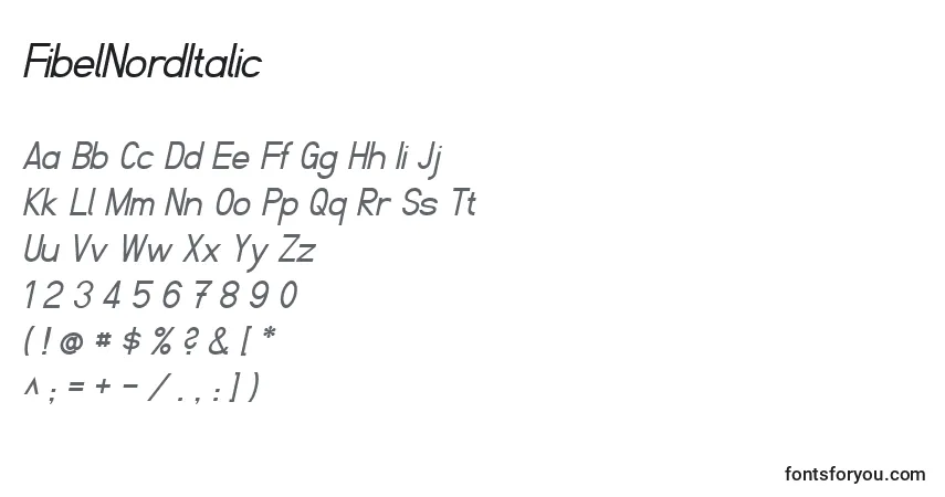 Schriftart FibelNordItalic – Alphabet, Zahlen, spezielle Symbole