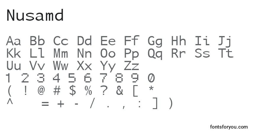 A fonte Nusamd – alfabeto, números, caracteres especiais