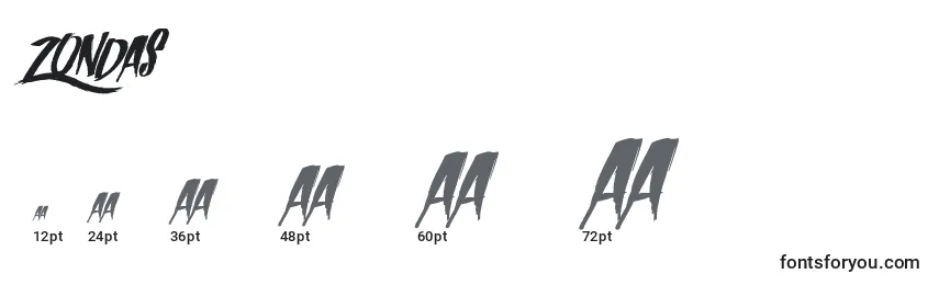 Размеры шрифта Zondas