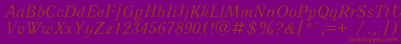 AntiquaItalicCyrillic-Schriftart – Braune Schriften auf violettem Hintergrund