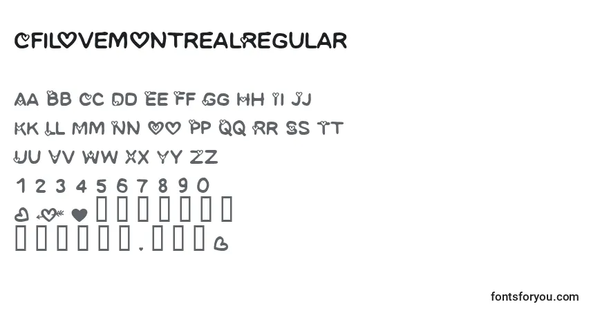 Czcionka CfilovemontrealRegular – alfabet, cyfry, specjalne znaki