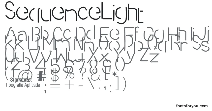 A fonte SequenceLight – alfabeto, números, caracteres especiais