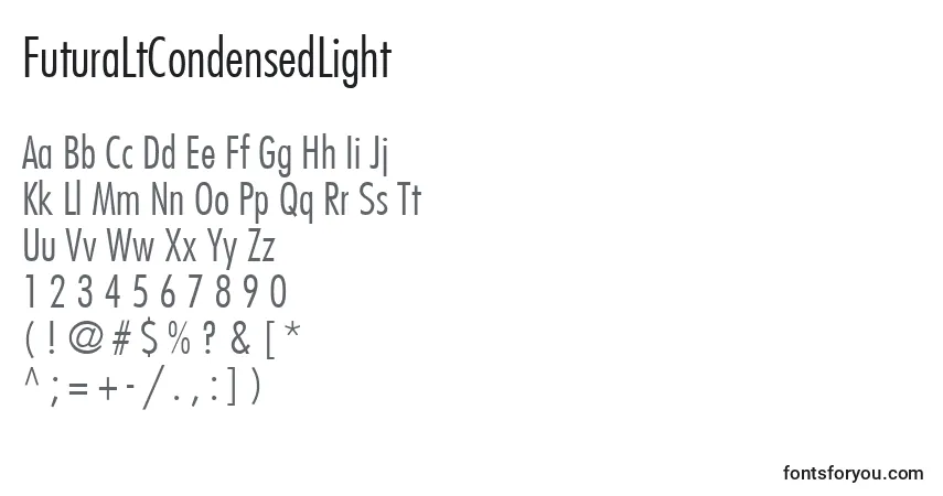 Czcionka FuturaLtCondensedLight – alfabet, cyfry, specjalne znaki