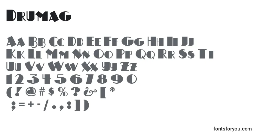 A fonte Drumag – alfabeto, números, caracteres especiais