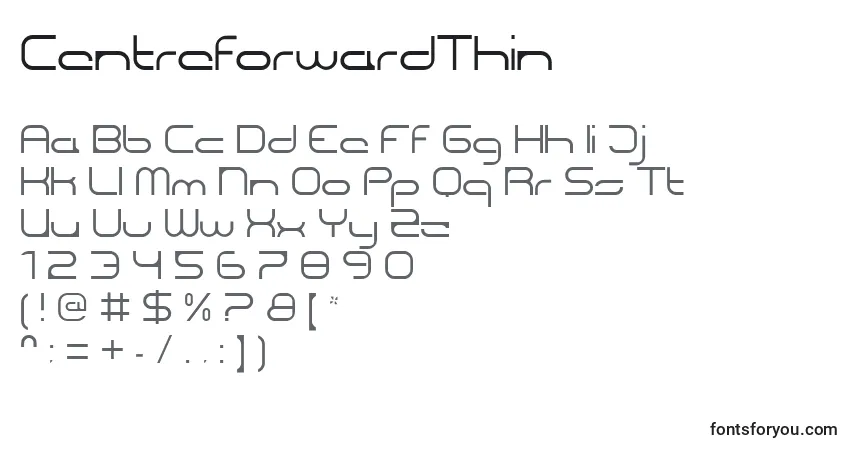 Schriftart CentreforwardThin – Alphabet, Zahlen, spezielle Symbole