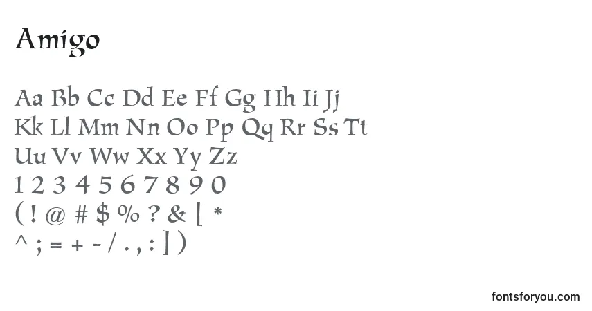 Шрифт Amigo – алфавит, цифры, специальные символы