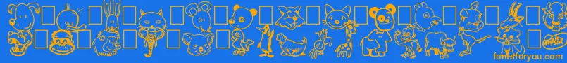 フォントToonimals – オレンジ色の文字が青い背景にあります。