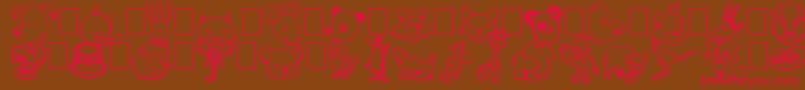 フォントToonimals – 赤い文字が茶色の背景にあります。