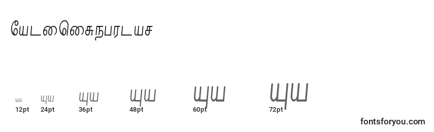 NaliniRegular Font Sizes