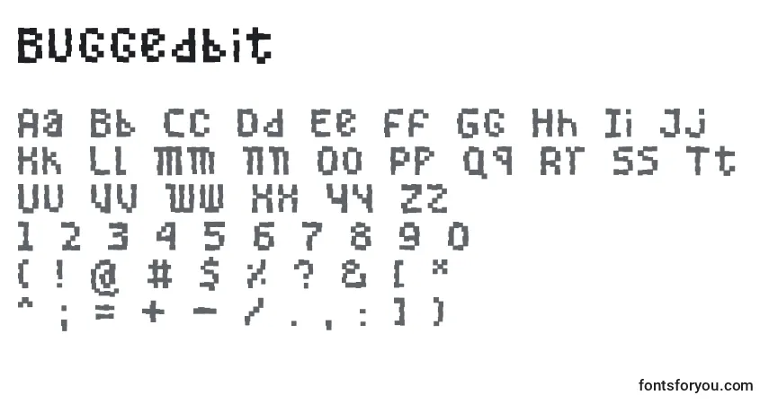 Czcionka Buggedbit – alfabet, cyfry, specjalne znaki