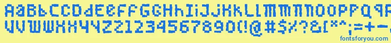 Buggedbit-Schriftart – Blaue Schriften auf gelbem Hintergrund