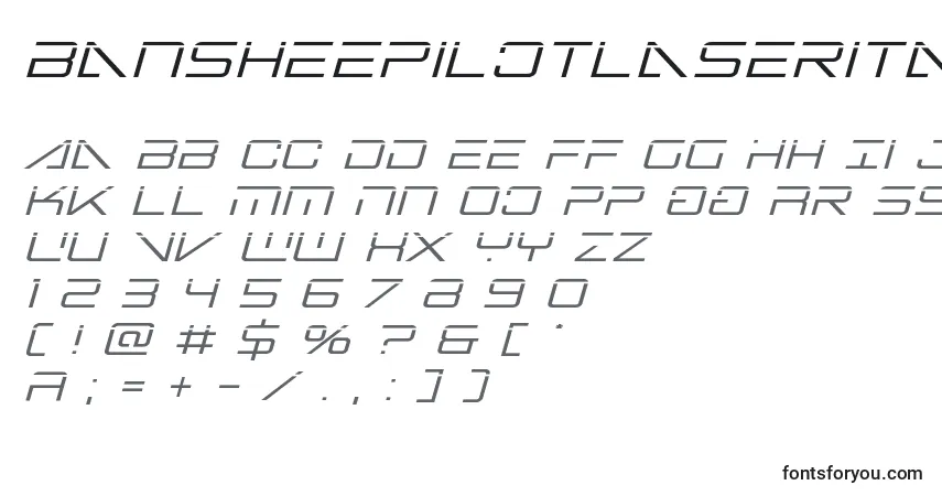 Czcionka Bansheepilotlaserital – alfabet, cyfry, specjalne znaki